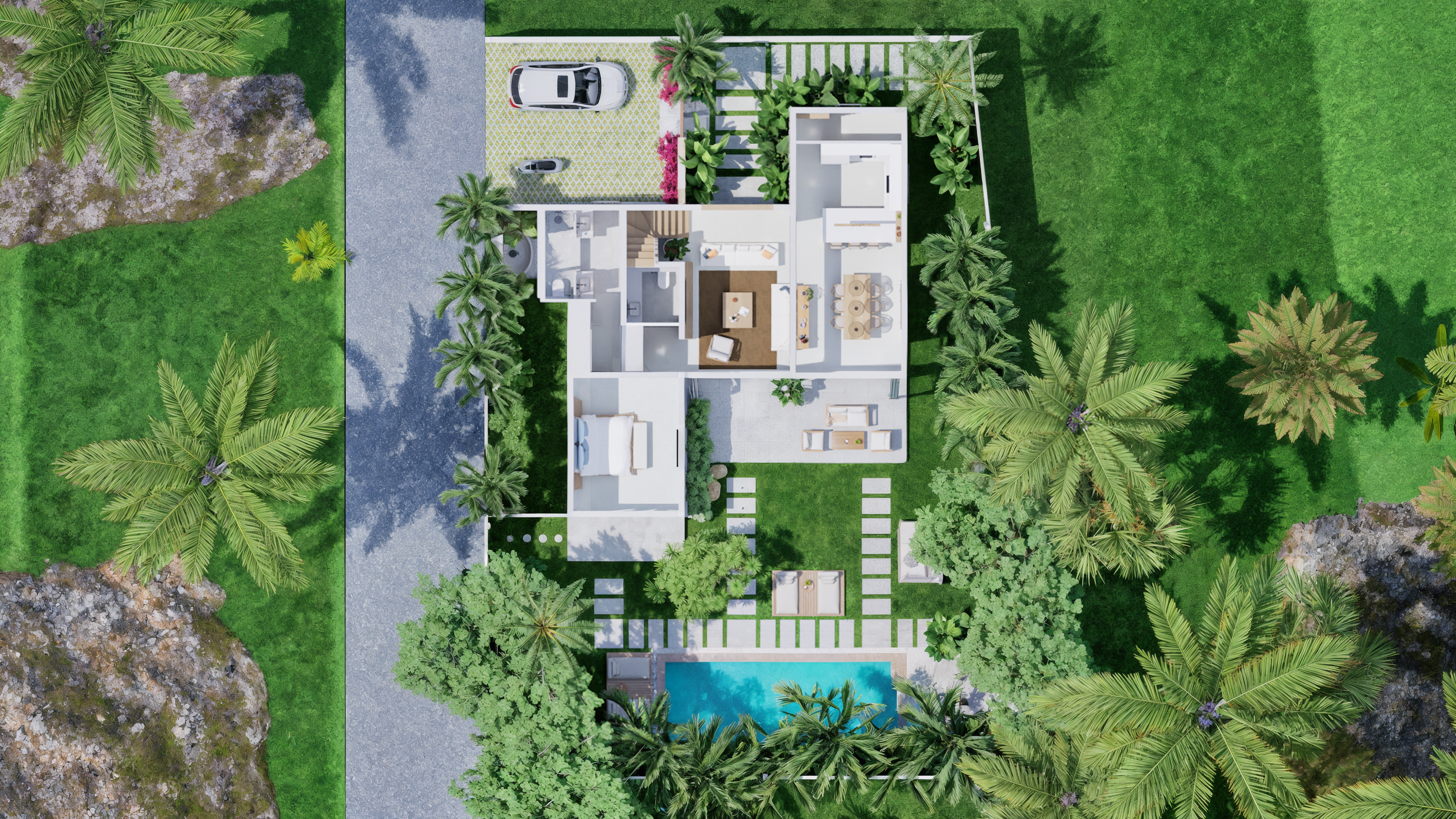 Pool and terrace — evening light